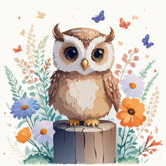 Obraz premium Eulenbaby auf der Blumenwiese