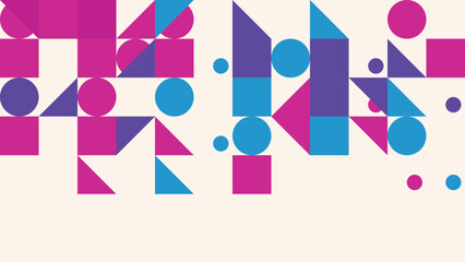 Fototapeta premium Abstract Geometric Pattern with Circles Squares and Triangles in Vibrant Colors