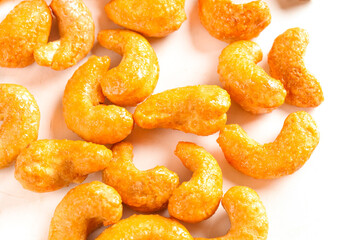 Crispy Fried Salted Cashew Nuts Vietnamese Style Snack Food on White Background