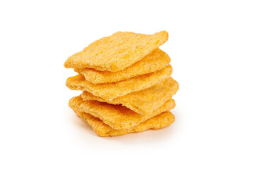 Golden Corn Tortilla Chips Stack Isolated on White Background