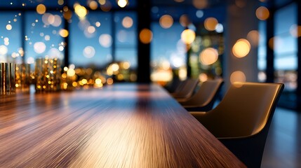 Elegant dining table setup with glowing candles and city skyline at dusk, perfect for upscale events