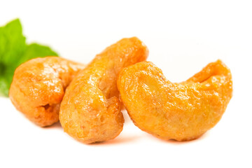 Roasted Salted Cashew Nuts Crispy Golden Snack Food Isolated White Background