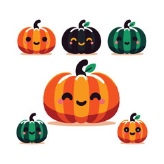 Happy Halloween Pumpkins Vector Set in Kawaii and Friendly Design Style