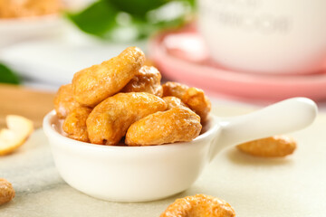 Roasted Cashew Nuts in White Bowl - Healthy Snack Food Photography
