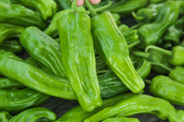 Fresh Green Hot Peppers with Water Droplets - Spicy Chili Vegetables for Cooking and Cuisine