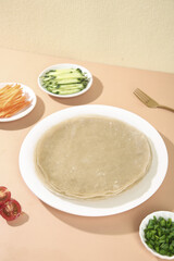 Buckwheat Crepes with Fresh Vegetables - Healthy Grain Pancakes and Mixed Vegetable Sides