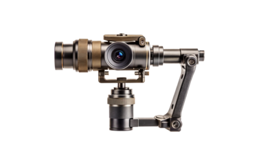 Detailed close-up of a professional gimbal stabilizer for cameras on a clean display