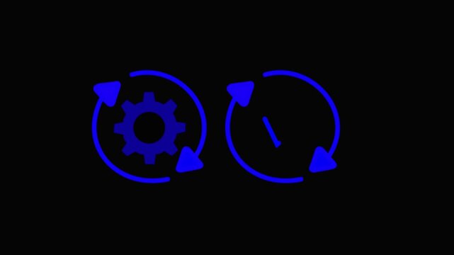 blue transfer, swap,checkmark,and setting icon exchange, spin, flip concept. Circular arrow editable stroke outline icon isolated on black background flat  illustration