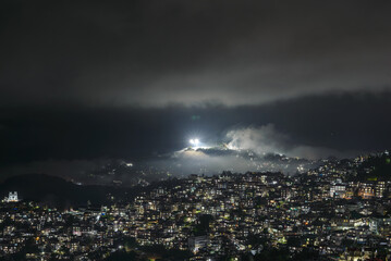Stormy clouds over Aizawl city at night in Mizoram, India