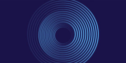 Abstract blue glowing geometric lines on dark blue background. Modern shiny blue circle lines pattern. Futuristic technology concept. Suit for cover, poster, banner, brochure, header,