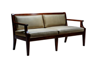 Elegant modern hall seat sofa with ornate floral cushions displayed centered isolated