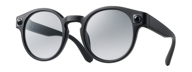 Lightweight smart glasses with round lenses and built-in AR sensors.