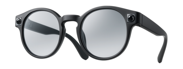 Lightweight smart glasses with round lenses and built-in AR sensors.