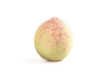 Fresh Ripe Peach with Fuzzy Skin Isolated on White Background