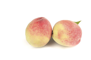 Fresh Ripe Peaches with Fuzzy Skin Isolated on White Background - Healthy Fruit Crop
