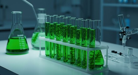 Test Tubes with Green Liquid in Laboratory