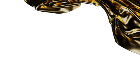 A beautiful abstract gold fabric flowing gracefully against a stark white background. A perfect visual for luxury concepts, fashion, and design