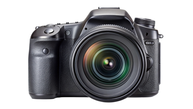 Professional dslr camera with detailed lens isolated for photography enthusiasts and creatives
