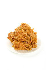 Crispy Golden Fried Chicken Thighs on White Plate - Delicious Fast Food Photography