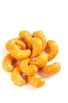 Fried Salted Cashew Nuts Vietnamese Style Crispy Golden Snack Food on White Background