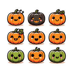 Cute Pumpkin Vector Icons with Playful Expressions for Autumn and Halloween Theme