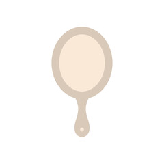 Simple beige hand mirror illustration with a cream oval reflection and beige handle on a white background with a transparent background