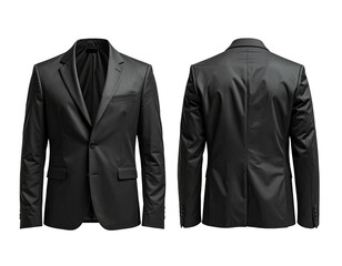 Formal black suit jacket, front and back views