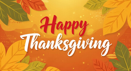 Obraz premium Orange background with autumn leaves and the text 