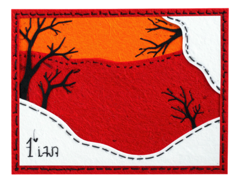 Winter landscape card with stitched design