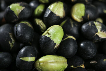 Crispy Fried Black Beans with Split Green Shells Close-Up Food Photography Display