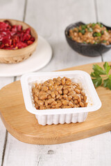 Japanese Natto Fermented Soybeans with Diced Vegetables and Gazpacho Food Pictures