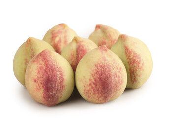 Fresh Ripe Peaches with Fuzzy Skin on White Background