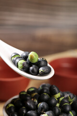 Fresh Black Beans with Green Sprouts on Wooden Spoon - Healthy Legume Food Ingredient