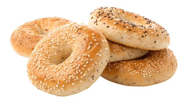 A mesmerizing collection of sesame bagels cut out on PNG. AI GENERATED.
