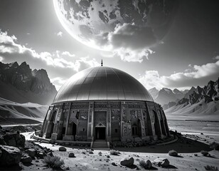 Obraz premium Ancient dome structure beneath the alien planet
