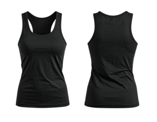 Front and back view of a black tank top