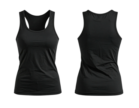 Front and back view of a black tank top