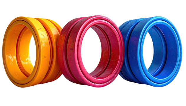 Three colorful, concentric rings arranged horizontally