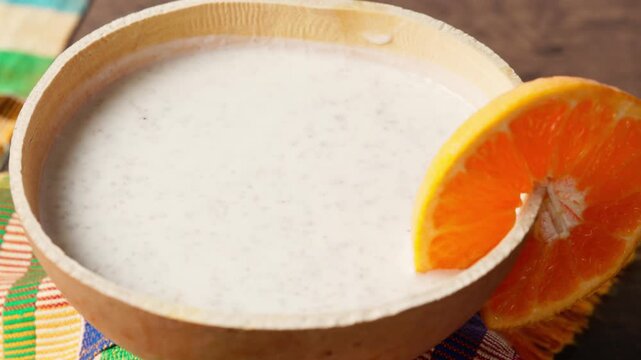 Brukina, Degue, West Africa Africa Ghana Traditional drink, sweet, beverage made from millet milk and thick