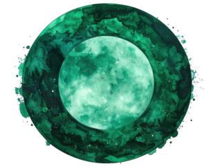 Emerald moon in starry night sky