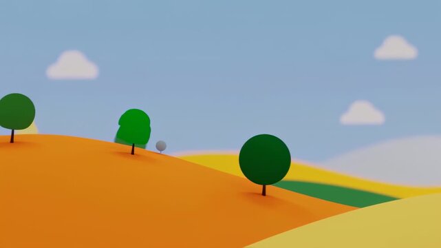 Stylized Rolling Hills with Trees and Clouds.