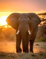 Obraz premium African elephant standing in front of a sunset