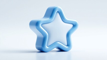 3D Rendered Blue Star with Glossy Smooth Surface on Minimal Light Background - Decorative Icon for Children's Projects, UI Design, and Festive Graphics