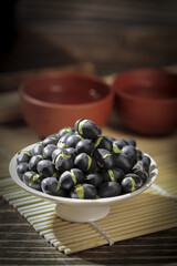 Fresh Black Beans with Green Sprouts in Bowl - Healthy Cooking Ingredient