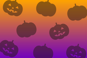 Fototapeta premium オレンジと紫のグラデーションにジャックオーランタンが並ぶハロウィン背景イラスト