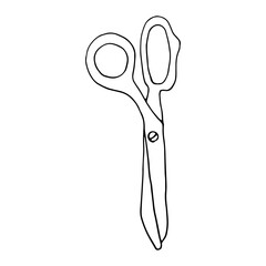 Scissors, a hand tool for cutting fabric. Sewing. Tailor. Doodle. Vector illustration. Hand drawn. Outline.