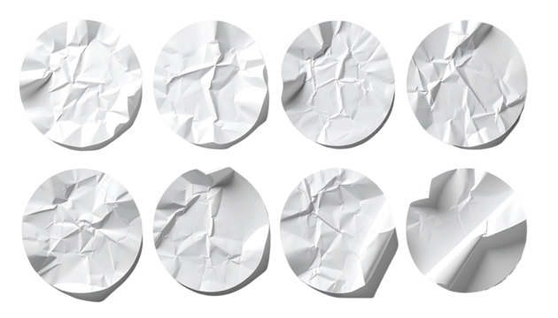 Crumpled paper circles in grid pattern