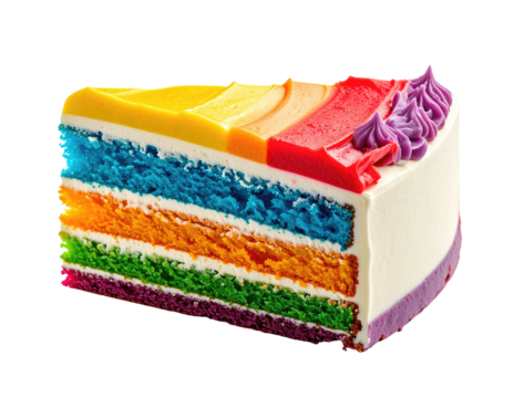 Vibrant rainbow layer cake slice