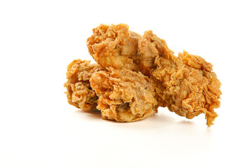 Crispy Golden Fried Chicken Pieces Isolated on White Background