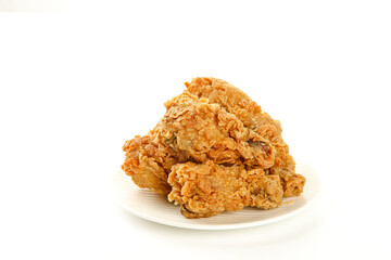 Crispy Fried Chicken Thighs on White Plate - Golden Brown Fast Food